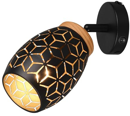 Reality Leuchten Wandspot Bidar R81571780, Metall Schwarz matt/goldfarbig, exkl. 1x E14