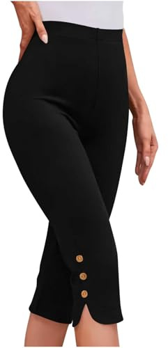 OVARA 3/4 Trousers for Women UK Summer Cropped Leggings Slim Fit High Waisted Capri Pants Ladies Plain Lightweight Three Quarter Stretchy Trousers