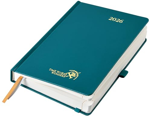 POPRUN Kalender 2026 21,5 x 14,5 cm, hårda Omslag, 1 Dag 1 Sida Dagbok, Daily Planner 2026 med Tidsskala och Avrivbara Hörn, 80 GSM Tjockt Papper, Stillahavsgrön