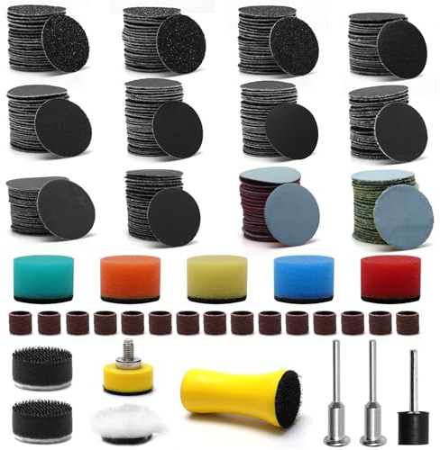 268 Disques de Ponçage 25mm, Kit de Ponçage et Polissage 60-10000 Grain, Papier a Poncer Carrosserie Sec Humide, Renovation Phare Voiture, Accessoires de Polissage pour Dremel pour Bois Métal Résine