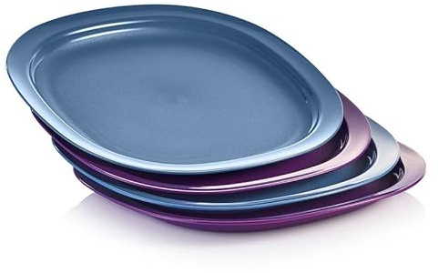 Tupperware Set di 4 piatti da picnic, riutilizzabili, per camper, per il pranzo (blu/viola, 4 pezzi)