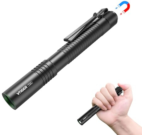 VTIGER T2A Torcia EDC Compatta 1500 Lumen – LED Ricaricabile AA con Pulsante Tattico Posteriore e Magnete per Campeggio, Escursionismo, Esterno, Casa ed Emergenze