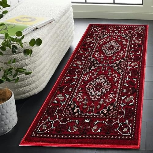 Luxury Soft Extra Large Traditional Zinat Rugs Hallway Runner Rug for Living Room Oriental Rug for Bedroom Decor Dining Room Carpet Kitchen Washable Hall Runner Door Mats (Red, 80 x 150cm)
