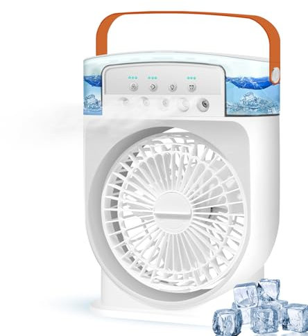 Journeyside Klimaanlage Mobil 4 In 1, Mini Klimaanlage Tragbare Kleine Luftkühler Beigefügt mit 600ML Klimagerät, Portable Air Conditioner mit 3 Modi & Bunt Licht, Raumkühler für Räume Büro