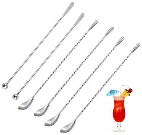 6Pcs Cocktail Stirrers, Long Handle Spiral Bar Spoon, 30 CM Stainless Steel Cocktail Spoon, Suitable for Bartenders or Home Use, for Stirring Cocktails, Drinks, Milk, Honey and Other Drinks.