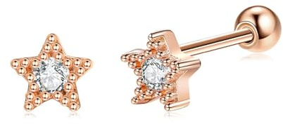 KnSam Orecchini a perno a forma di stella in oro rosa 750 18 carati, oro rosa 18 carati, orecchini in stile Liberty, Oro rosa 18 carati (750), Diamante
