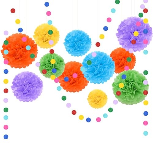 Bouiexye Pompons Deko 27 Stück Party Deko Geburtstagsdeko Girlande Geeignet für Hochzeiten Babypartys Geburtstage (Mehrfarbig)
