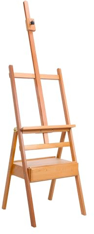 Fiauli H Frame Chevalet, Angle de Hauteur Réglable Français Chevalet avec Tiroir, Chevalet en Bois de Hêtre Fixe, Peinture Couleur Bois