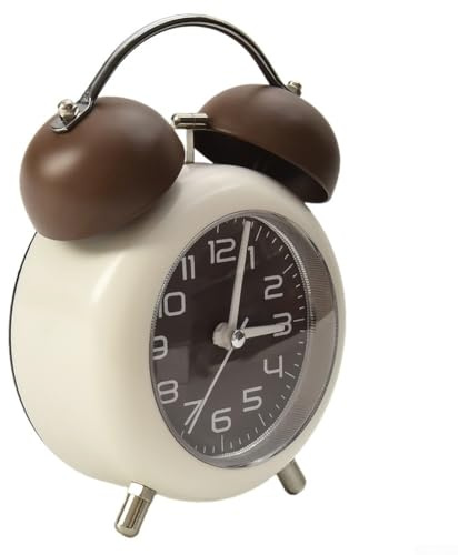 Besttoolifes Sveglia vintage in metallo con luce notturna a doppia campana, per dormitorio, casa e ufficio, funzionamento a batteria (marrone)