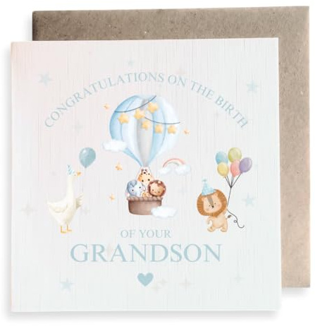 Second Ave On the Birth of Your Grandson Boy Blue New Baby Square Card Newborn Congratulations Grandparents Greeting Card