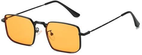 LJCZKA Rectangle Sunglasses Metal Frame for Men Women Retro Square Sunglasses Tinted Lens 90s Vintage Shades UV400 Protection (Black Orange)