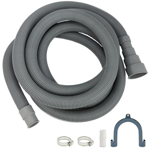 Yonality 3 meter Ablaufschlauch für Waschmaschinen Verlängerung, Passend für 5 Schnittstellengrößen, Universeller für, Geschirrspüler Trockner, inkl. U Halterung, Schlauchverbinder, Schlauchschelle