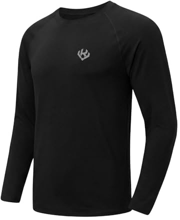 VanKee T-Shirt Manche Longue Homme Respirant Séchant Rapidement Sports Tee Shirts Léger Protection Solaire UV Hauts Fonctionnels Étirement Col Rond Tops pour Fitness Cyclisme Entraînement Randonnée