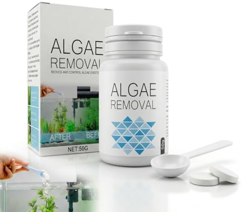 Algae Remover Fish Tank 50g, Water Purification Tablets for Fish Tanks, Fast-Acting Aquarium Cleaner for Crystal Clear Water, Safe for Fish and Plants, Includes Measuring Spoon