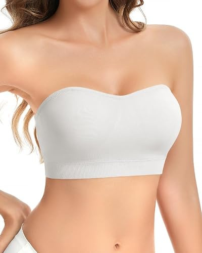 Cavotor Strapless Push Up Bra for Women Bandeau Bra Padded Stay Up Non-Slip Silicone Supportive Strapless Bras for Bigger Bust Non Wired Comfort Bralette