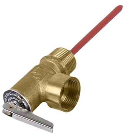 RV Water Heater Relief Valve - 210°F 150 PSI Safety Pressure Valve, Boiler Plumbing Fitting Modern Utility Style, Extended Probe Temperature Relief Design + Secure Threaded Structure, Brass Metal Mate