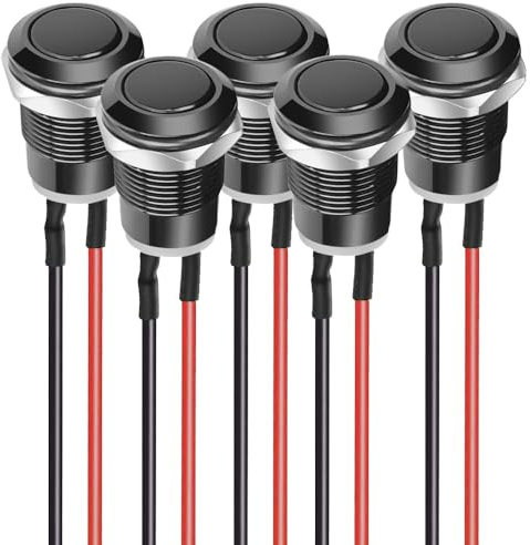 Gebildet 5st Förkopplade Tryckknappar Momentan IP65 Vattentät Aluminiumlegering Tryckknapp PÅ/AV 12mm, 2A 12V/24V/125V/250V AC (Platt Huvud)