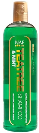 NAF Teatree & Mint Shampoo 500 ml – mild antibakteriell hästtvätt – lugnar känslig hud och främjar en hälsosam päls – perfekt för frekvent användning