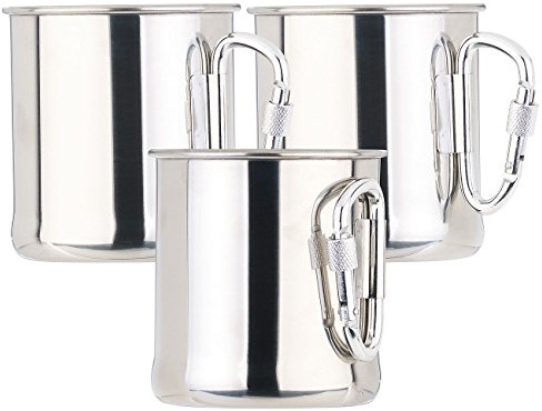Semptec Urban Survival Technology Tasse mit Karabiner: 3er-Set leichte Edelstahl-Becher, klappbarer Karabiner-Henkel, 250 ml (Becher mit Griff, Outdoor Tasse mit, Haken)