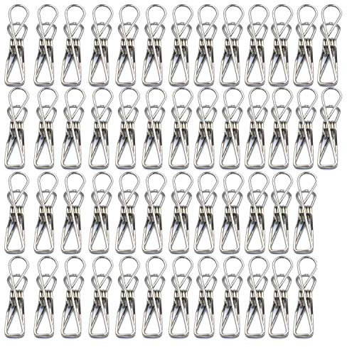 FGen 50pcs Mini Stainless Steel Clips - 1.7-inch, Clothesline, Bag Seal, Paper Clip, Socks