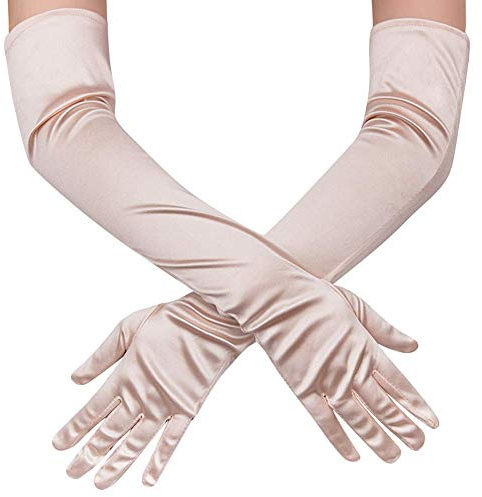 Ruiuzi Long Flapper Abendoper Hochzeiten Satin Handschuhe 1920er Jahre Handschuhe Ellenbogenlänge 15 '/ 21' für Frauen (21 Inches-champagne)