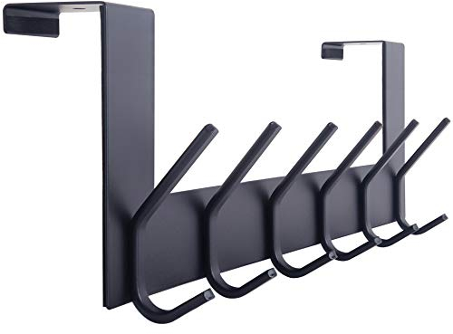 WEBI Over The Door Hook,Over Door Hanger Coat Rack Over The Door Towel Rack with 6 Coat Hooks for Hanging,Towel Hanger for Clothes,Back of Bathroom,Black