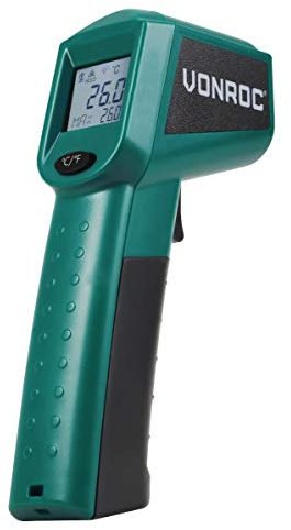 VONROC Thermomètre Infrarouge Sans Contact – Plage -40°C à +530°C – Laser de Visée, Écran Rétroéclairé, Mémoire Température Max – Idéal pour Bricolage, Chauffage, Électronique, Maison