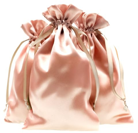Knitial 50 Pack Rose Gold Satin Bags 6 x 9 Drawstring Gift Pouches for Jewelry, Wedding Favors, Party Favors, Candy, and Small Gifts