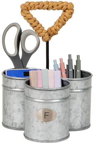 Mind Reader Utensil Holder, Silverware Organizer, Caddy, Cutlery Holder, Galvanized Metal, 7 L x 7 W x 10 H, Silver