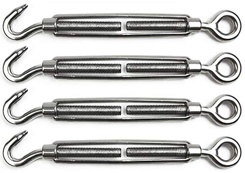 POFET 4 Pieces Turnbuckle Wire Tensioner M8 Stainless Steel Turnbuckle Tensioner Adjustable Turnbuckle Hook and Eye Set Heavy Duty
