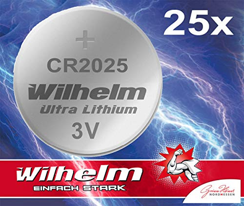 Wilhelm CR2025 Lithium Knopfzellen 3V – 170 mAh, ø20 x 2,5 mm – 25 Stück