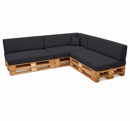 POKAR Set di Cuscini per Europallet da 8 pezzi: 3x Sedile 120x80cm +3x Schienale 120x40cm +1x Schienale (laterale) 60x40cm +1x decorativo 40x40cm, per Divano da Giardino, senza Pallet, antracite