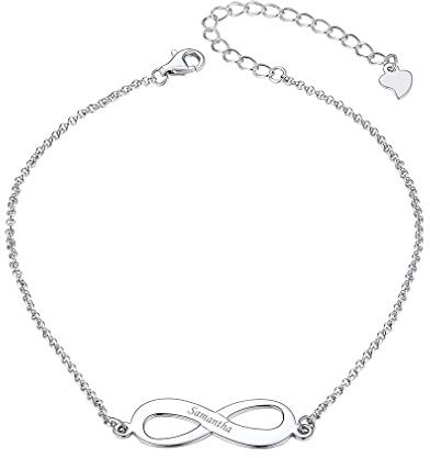 Custom4U S925 Silber Damen Fußkettchen Silber Personalisiert Infinity Unendlichkeit Namensfußband 21cm + 5cm Verlängerkette Verstellbar Name Fußkettchen für Damen Mädchen