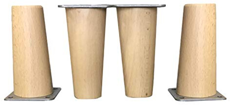 Patas de madera de Haya, con placa de montaje instalada. Pack de 4 unidades de patas para muebles, 8,10,12,15,,20...cm alto, patas de madera cónicas rectas. (4 unidades 12 cm, Natural)
