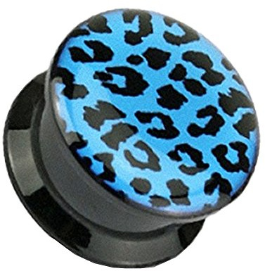 Taffstyle Ohr Plug Flesh Tunnel Piercing Ohrpiercing Kunststoff Schraub Schraubverschluß Picture Double Flared mit Leopard Motiv 10mm Blau