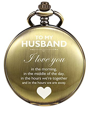 TREEWETO Orologio da tasca da uomo, regalo per compleanno, anniversario, San Valentino, matrimonio, festa del papà, Natale, orologi da tasca personalizzati per lui, Bronzo