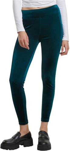 Urban Classics Damleggings, hög midja, byxor av sammetstyg med hög elastisk linning, sammet, fritidsbyxor, yoga, streetwear, byxor, storlek XS till 5XL, Teal, S