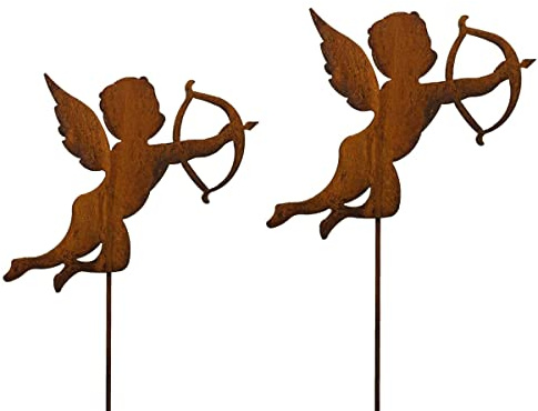 Bornhöft Gartenstecker 2er Set Engel mit Bogen Amor aus Edelrost Metall Rost Gartendekoration Weihnachten rostige Gartendekoration