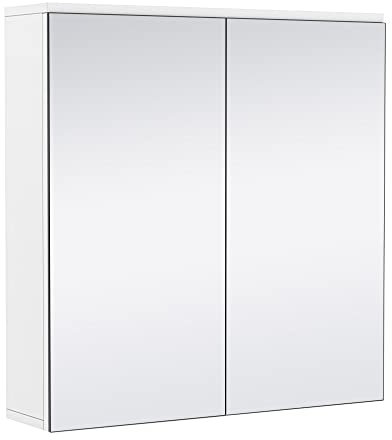 costoffs 2 Doors Bathroom Mirror Cabinet, Wall Mounted Storage Cupboard with Mirror and Adjustable Shelf for Shower Room, Mudroom, White