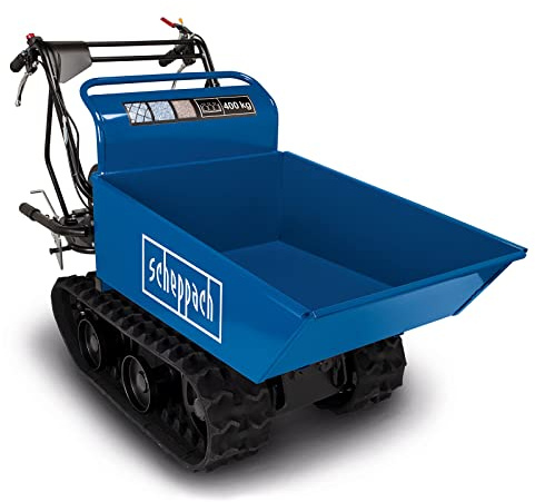 Scheppach Ketten-Dumper DP4500 | 400 kg Zuladung | 5,5 PS | 3X Vorwärts- / 1x Rückwärtsgang | Kettenantrieb/Steigung bis 30° | Kippfunktion | Kettendumper | 4-Takt Benzin Motor mit 196ccm | Dumper