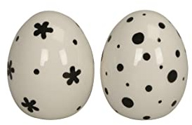 finehomegarden Keramik Ei DOLOMIT 2erSet schwarz/Weiss Osterei Ø6,5cm H8,5cm Osterdeko Ostern