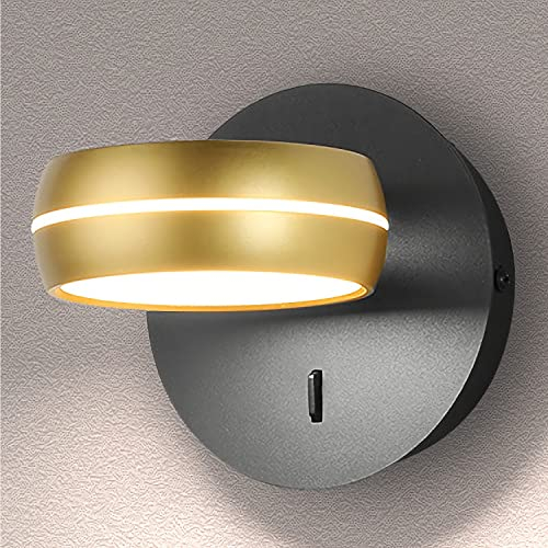 Modern LED Innen Wandleuchte, Wandlampe Messing Mit Schalter, 350° Drehbar Nachttischlampe Schlafzimmer, Acryl Lampenschirm, LED 6W Wand Leselampen, Schwarzgold, Für Wohnzimmer, Flur, Hotel,D
