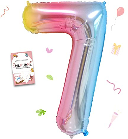 Smlpuame 102cm Folienballon Zahlen Luftballon 0-9 Geburtstag Regenbogen Farbverlauf, Große 7 Ballons für Geburtstagsfeier Feierdekorationen, Heliumfolien Zahlenballons für Hochzeitstag