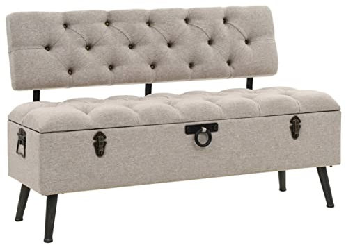 Yumeng Banco de almacenaje, Baul Almacenaje Dormitorio, Banco Pie De Cama, Baul con Asiento, con Respaldo Tela Crema 110 cm