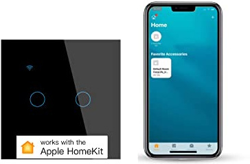 Smart Touch Light Switch 2 Gang 1 Way WiFi Wall Light Switch Works with Apple HomeKit, Alexa, Google Home and SmartThings, App/Voice Control, Glass Panel, 10A 300W Neutral Wire Required Black