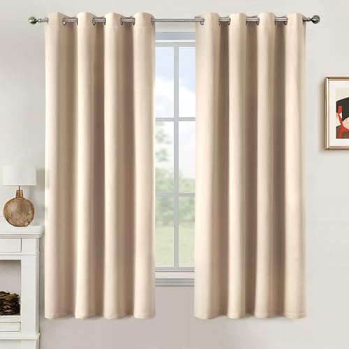 MIULEE Verdunklung Thermo Vorhänge Kurz Modern Ösen 2er Set 140x145cm Beige | Blickdichter Thermostoff für Wohnzimmer und Schlafzimmer, hilft Licht, Hitze und Kälte zu reduzieren.