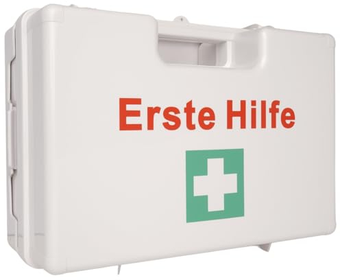 Erste Hilfe Kasten DIN 13157:2021, Erste Hilfe Koffer - MEDIUM - mit Wandhalterung, Verbands-Kasten gemäß ASR, aus ABS-Kunststoff - bruchsicher & schlagfest - Typ M (weiss), HierBeiDir