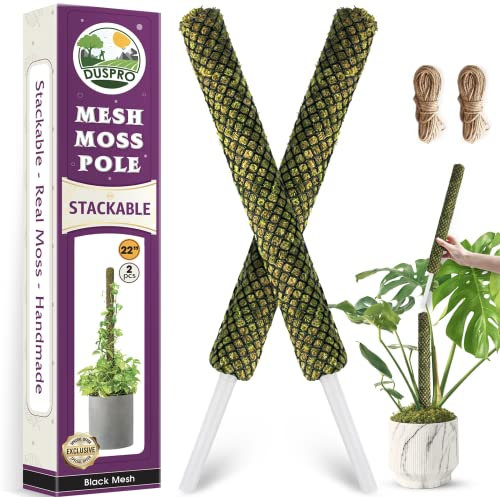 DUSPRO Stackable Moss Pole For Plants Monstera, Plant Stakes For Indoor Plants, Extendable Large Moss Sticks Ideal For Potted Climbing Plant Indoor Support (2Pcs BLACK)
