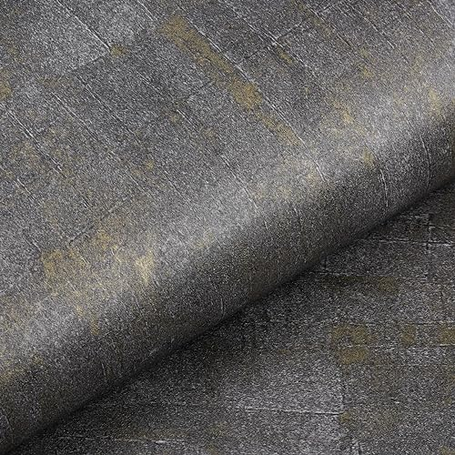 Livelynine Carta da Parati Adesiva Muro Nera Oro Effetto Cemento Lavabile Carta Parati Adesiva Muro Salotto Camera da Letto Moderna Carta Adesiva per Mobili Grigio Antracite Armadio Ripiani 40CMx2M