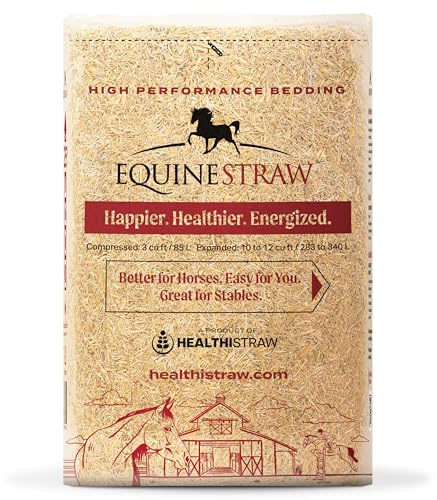 HealthiStraw EquineStraw, 3 cu ft (25 lb) Expands to 10+ cu ft – All Natural Wheat Straw Bedding for Horses, Foaling & Trailers – Dust-Free, Allergen-Free, Absorbent, Sensitive-Skin Safe – Sustainable